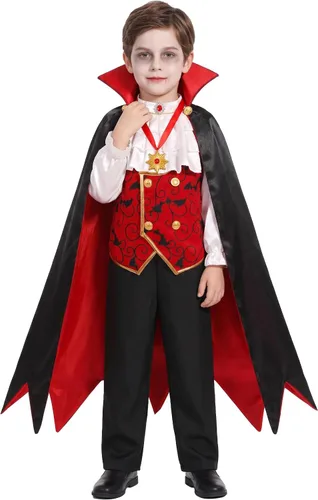 Vista 3 de Disfraz de vampiro para niños, disfraz de vampiro rojo de Halloween para niños