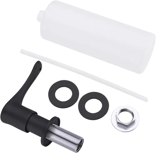 Vista 8 de Dispensador de jabón para fregadero de cocina, dispensador de fregadero integrado negro con cabezal de bomba de latón macizo, resistente a