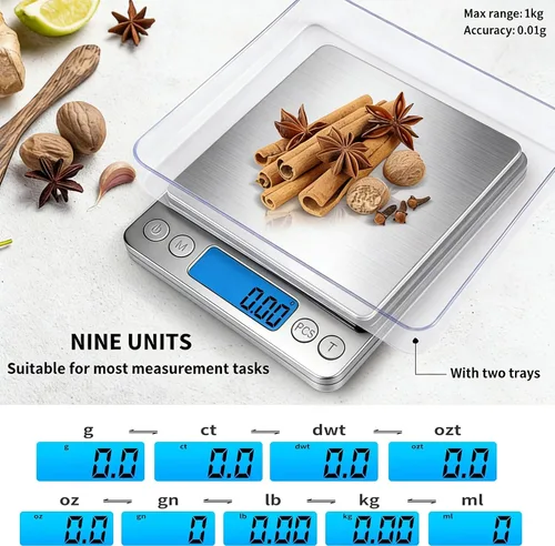 Vista 5 de Báscula digital de gramos, 35.27 oz/0.00 oz, báscula para alimentos y gramos, báscula de cocina con carga USB mejorada para cocinar, hornear