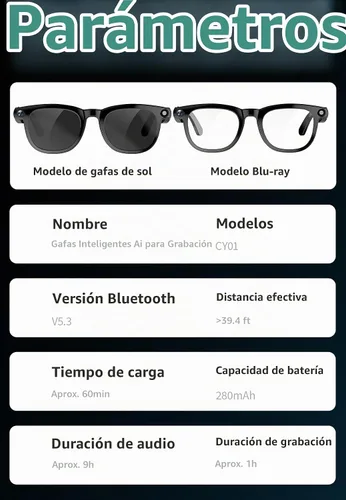 Vista 8 de Lentes inteligentes Bluetooth AI con cámara de 8 MP para hombres y mujeres, traducción en tiempo real, negro, asistente de voz AI integrado, control