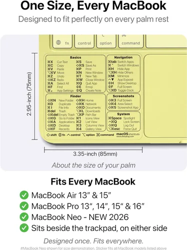 Vista 3 de Pegatina de accesos directos de Mac OS 2026, hoja de trucos de acceso directo de teclado, calcomanía de vinilo, sin residuos, para MacBook Air, Pro