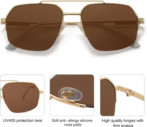 Vista 27 de SOJOS Trendy Aviator Sunglasses Mens Womens Retro Double Bridge Metal Frame Semi-Rimless Shades SJ1191