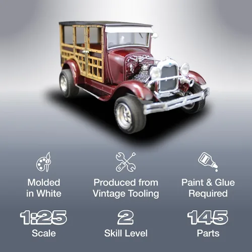 Vista 2 de Round 2 AMT 1929 Ford Woody Pickup - Kit de modelo a escala 1:25, transparente y blanco