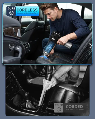 Vista 8 de NEVERLAND Aspiradora de mano inalámbrica para automóvil, 15000 PA de alta potencia 4 en 1, portátil, plegable, pequeño kit de detalles, aspiradora
