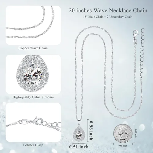 Vista 5 de NUOKUN Delicado collar de lágrima para mujer, collar simple de circonita cúbica, lindo collar solitario de circonita cúbica, regalo de joyería