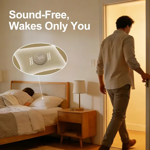 Vista 3 de REACHER Reloj despertador vibratorio de viaje para adultos con sueño pesado, reloj despertador digital doble, compacto debajo de la almohada
