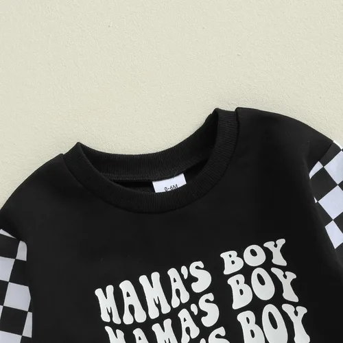 Vista 5 de Sudadera de rugby con letras bordadas para bebé y niño, con cintura elástica, ropa para bebés