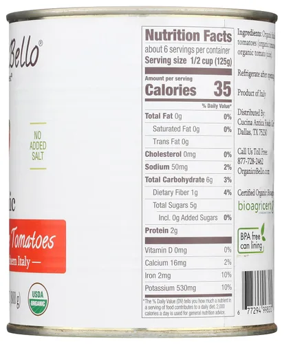 Vista 2 de ORGANICO BELLO Tomates enteros orgánicos, 28 OZ