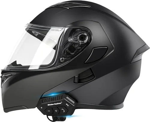 Vista 7 de Casco de motocicleta Bluetooth modular, NVSIO, con aprobación DOT FMVSS-218, abatible, cara completa, con doble visera, para adultos hombres
