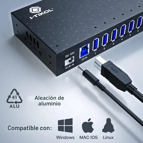 Vista 6 de Hub USB 3 0 – Hub USB alimentado por 16 puertos – Hub expansor USB de escritorio – Divisor USB de alta velocidad de hasta 5 Gbps para múltiples