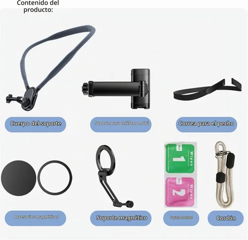 Vista 6 de Soporte de teléfono para el cuello para grabación, soporte magnético para el cuello para teléfonos, soporte de teléfono celular manos libres