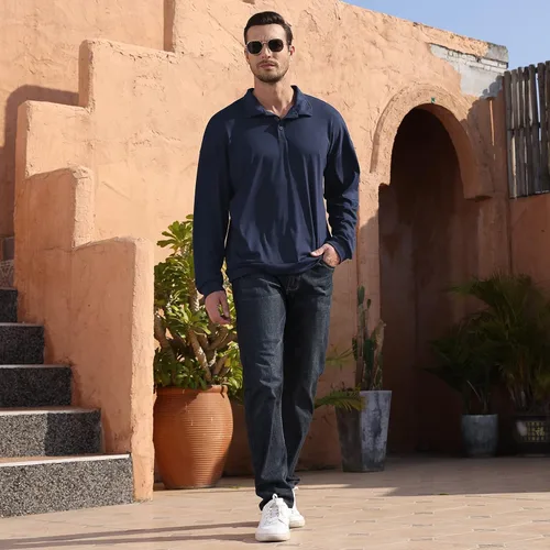 Vista 9 de Opomelo Men's Long Sleeve Solid Polo Shirts -Fashion Casual Golf Shirt Collared T Shirts