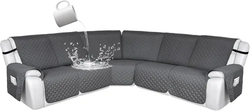 Vista 23 de HDCAXKJ Fundas de sofá seccional reclinable 100% impermeable, forma de L, funda de sofá reclinable lavable acolchada suave para mascotas, perro