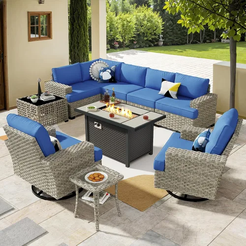 Vista 15 de HOOOWOOO Juego de Muebles Seccionales para Patio al Aire Libre, 6 Piezas Juegos de Conversación de Mimbre Sofá en Forma de L, Sofá Extra Profundo