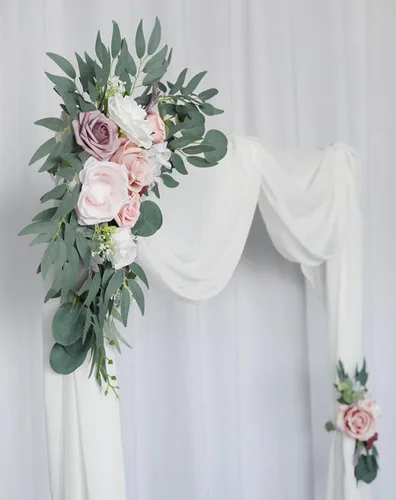 Vista 6 de MOJUN Paquete de 2 flores de arco de boda, guirnalda de flores artificiales para letrero de bienvenida, decoración floral, decoración de arco
