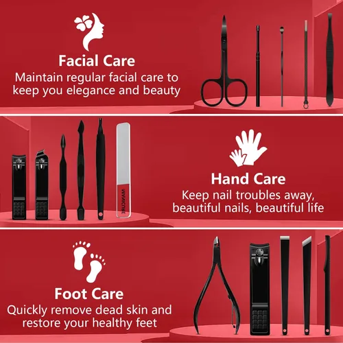 Vista 2 de Juego de manicura 16 en 1, kit profesional de pedicura de acero inoxidable, juego de cortaúñas para uñas de los pies, kit de aseo masculino, kit