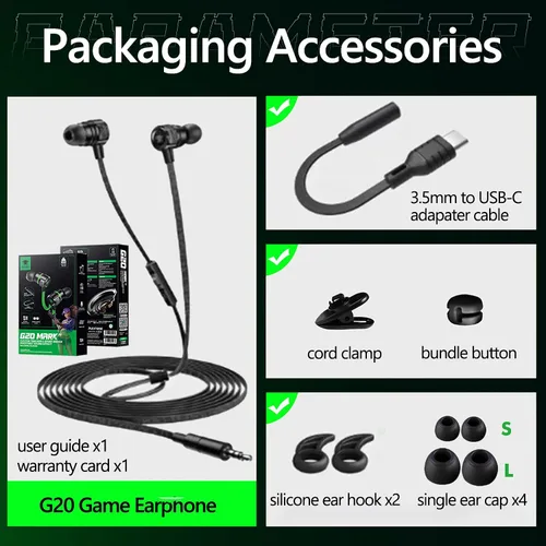 Vista 7 de Auriculares con cable para juegos, audífonos internos con micrófono y control de volumen, doble conector USB C y 3.5mm, para orejas pequeñas