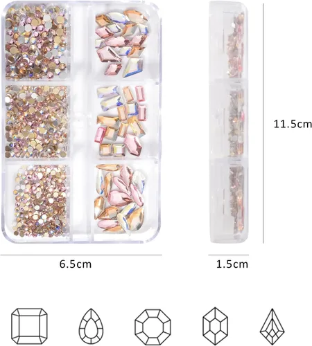 Vista 6 de Diamantes de imitación para uñas, gemas para arte de uñas, cristales rosas Ab, cristales de cristal multiformas, diamantes de imitación de parte