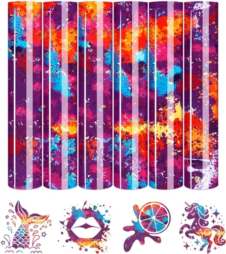 Vista 14 de Tintnut - Rollo de vinilo de transferencia de calor multicolor, vinilo para planchar de 12 x 5 pies Watercolor PU HTV,easy to cut & weed,stretch