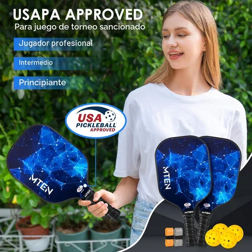 Vista 2 de MTEN Pickleball Paddles Set of 2/4/1, USAPA Approved Fiberglass Rackets azul*2