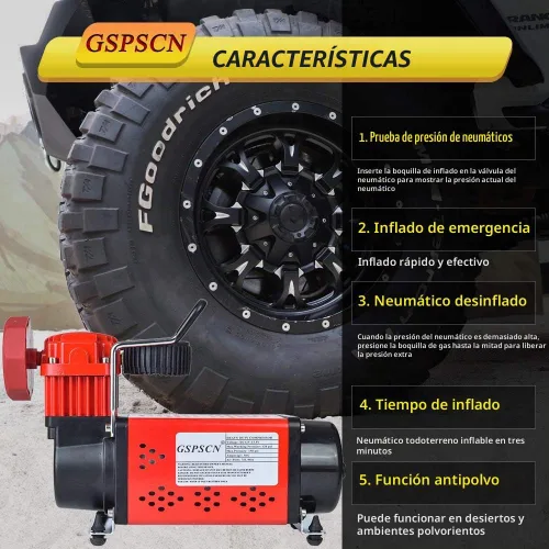 Vista 3 de GSPSCN Inflador de neumáticos resistente 150PSI 12V Bomba de compresor