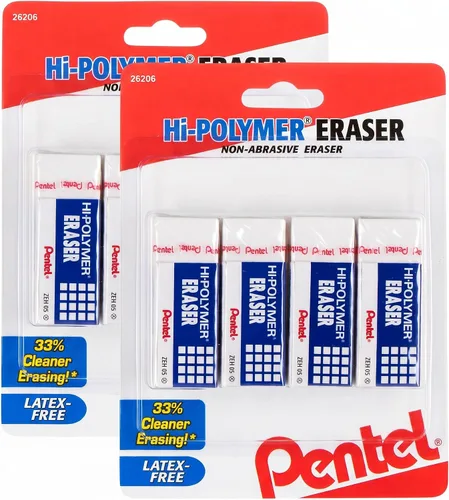Vista 7 de Pentel - Borrador de bloque de alto polímero, pequeño, blanco, paquete de 4 (ZEH05BP4)