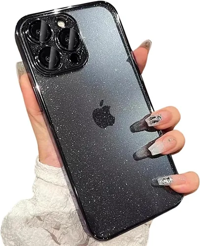Vista 3 de Casechics Funda compatible con iPhone, marco electrochapado con purpurina, protección para el lente de la cámara, suave a prueba de golpes