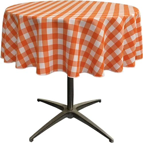 Vista 4 de Mantel LA Linen, redondo, a cuadros, polivinílico, 51 pulgadas.