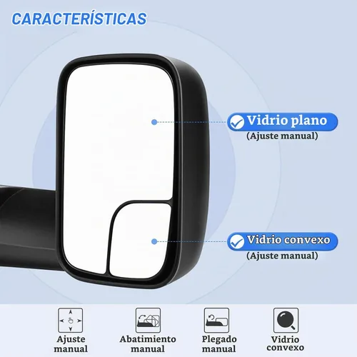 Vista 3 de Espejos de remolque un par para Dodge Ram 1500 1994-2001, Ram 2500 3500 1994-2002, ajustable manual, plegado manual, juego izquierdo y derecho