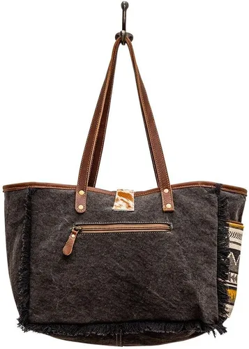 Vista 5 de Myra Bag Bolsa de lona occidental para mujer - Bolso de fin de semana de hombro de algodón y cuero reciclado, Panacea, Panacea