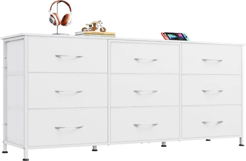 Vista 17 de WLIVE Soporte de TV para TV de 55 pulgadas, cómoda de 9 cajones para A-Rosa
