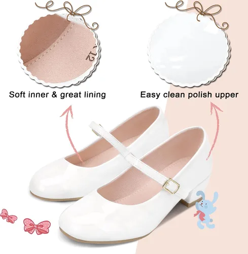 Vista 6 de MIXIN Zapatos de vestir Mary Jane para niñas, zapatos de bailarina de princesa, zapatos de tacón bajo para fiesta escolar, boda, zapatos de regreso