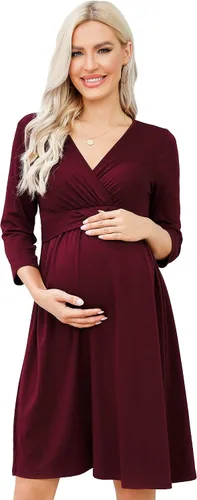 Vista 27 de Camisas de maternidad para mujer, cuello cuadrado, manga larga abombada, linda, casual, blusas, ropa de otoño Albaricoque