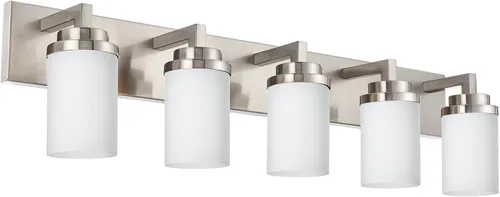 Vista 12 de TODOLUZ Lámpara de baño de 3 luces con pantallas de vidrio blanco ópalo, iluminación moderna de baño sobre espejo de níquel cepillado para cocina