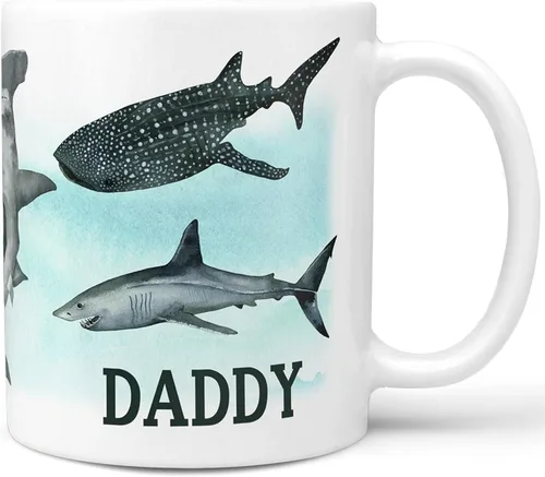 Vista 4 de Personalized Sharks Illustration Ceramic Coffee Mug, 11 or 15 oz