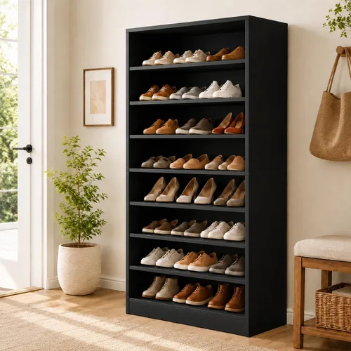 Vista 10 de Homieasy Armario de zapatos, organizador de zapatos de madera moderno de 5 niveles con 3 estantes ajustables para entrada, estante de exhibición