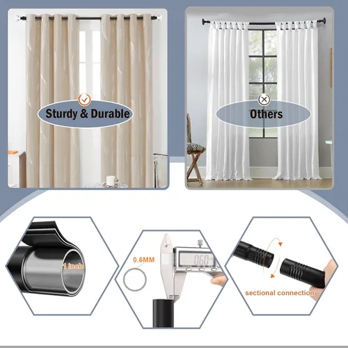 Vista 2 de Orger Barra de cortina de cristal mate negro para ventana de 30 a 54 pulgadas, barra de cortina ajustable con diseño de diamante, barra
