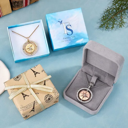 Vista 5 de Fanery Sue Collar de brújula personalizado para mujeres y hombres, collar personalizado con foto colgante con imágenes de memoria, regalos