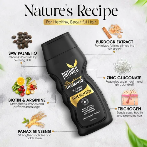 Vista 2 de Nativo's Champú fortalecedor para adelgazar el cabello – Fórmula de biotina, trichogen, palma enana americana y zinc – Volumizante y engrosante