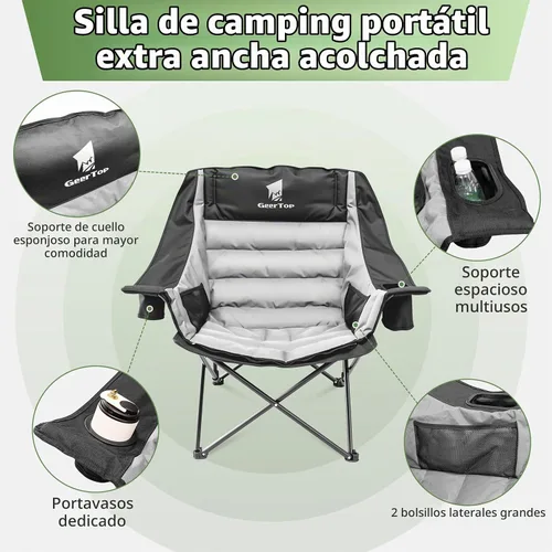 Vista 5 de GEERTOP Silla de camping acolchada de gran tamaño con reposapiés