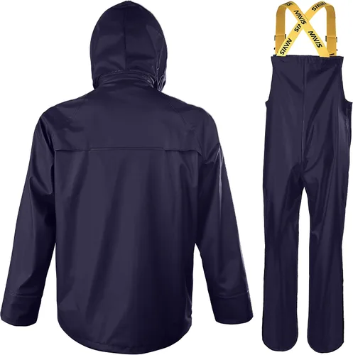 Vista 4 de NAVIS MARINE Rain Suit for Men Heavy Duty Workwear Waterproof Jacket with Bib Pants 3 Pieces