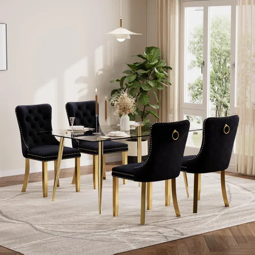 Vista 131 de Baysitone Juego de mesa de comedor de cristal de 51 pulgadas para 4, juego de 5 piezas de comedor moderno, mesa de cocina rectangular de vidrio