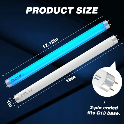 Vista 9 de COOSPIDER T8 F1515W U/V BL CFL - Bombilla compacta, tubo recto de repuesto para zapper eléctrico interior de 30 W, tubo de luz azul de 18 pulgadas