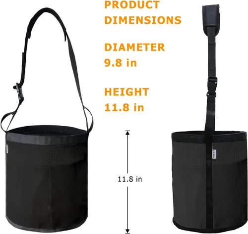 Vista 3 de Bolsa de alimentación para caballos, cubo de alimentación de caballos de grano de malla de nailon (negro 2P) con correa ajustable, almohadilla