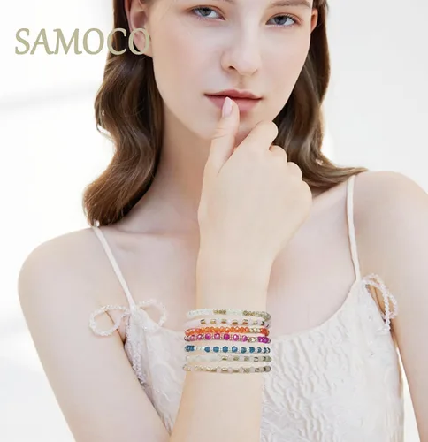 Vista 5 de SAMOCO 28 pulseras bohemias con cuentas para mujer, coloridas y apilables con cuentas de cristal brillantes, pulseras versátiles de múltiples capas