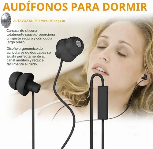 Vista 3 de MAXROCK (TM) Audífonos para Dormir Totalmente Suaves de Silicona con Tapones para los Oídos y Micrófono para Celulares, Tabletas y Conector de 3,5