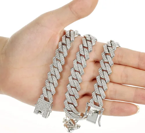 Vista 8 de Saintda Cadena de eslabones cubanos para hombre, diseño de Miami, cadena de diamantes brillantes, joyería de hip hop con caja de regalo para mujer