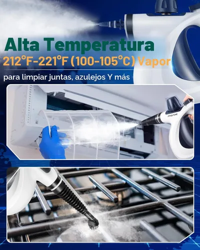 Vista 6 de Limpiador de vapor a presión de mano con juego de accesorios de 11 piezas, vaporizador multisuperficie para limpieza, limpiador de vapor natural