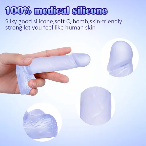 Vista 2 de Consolador pequeño realista de 4 pulgadas, tapón anal para principiantes, consolador anal suave con eje curvado y bolas, juguete sexual