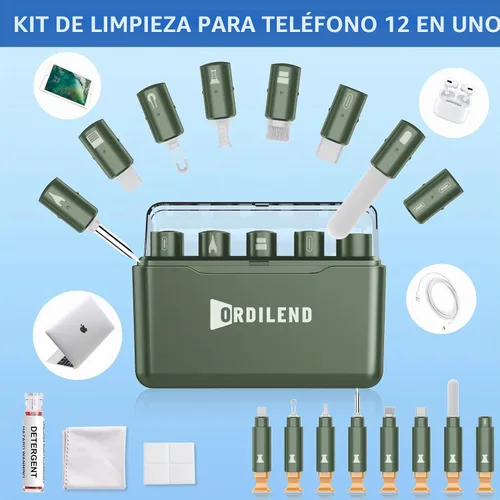 Vista 2 de Kit de limpieza para iPhone, limpiador de puerto de carga, AirPod, verde militar Multi-Tool, iPhone Cleaner, Repair Lightning Cable USB C Speaker